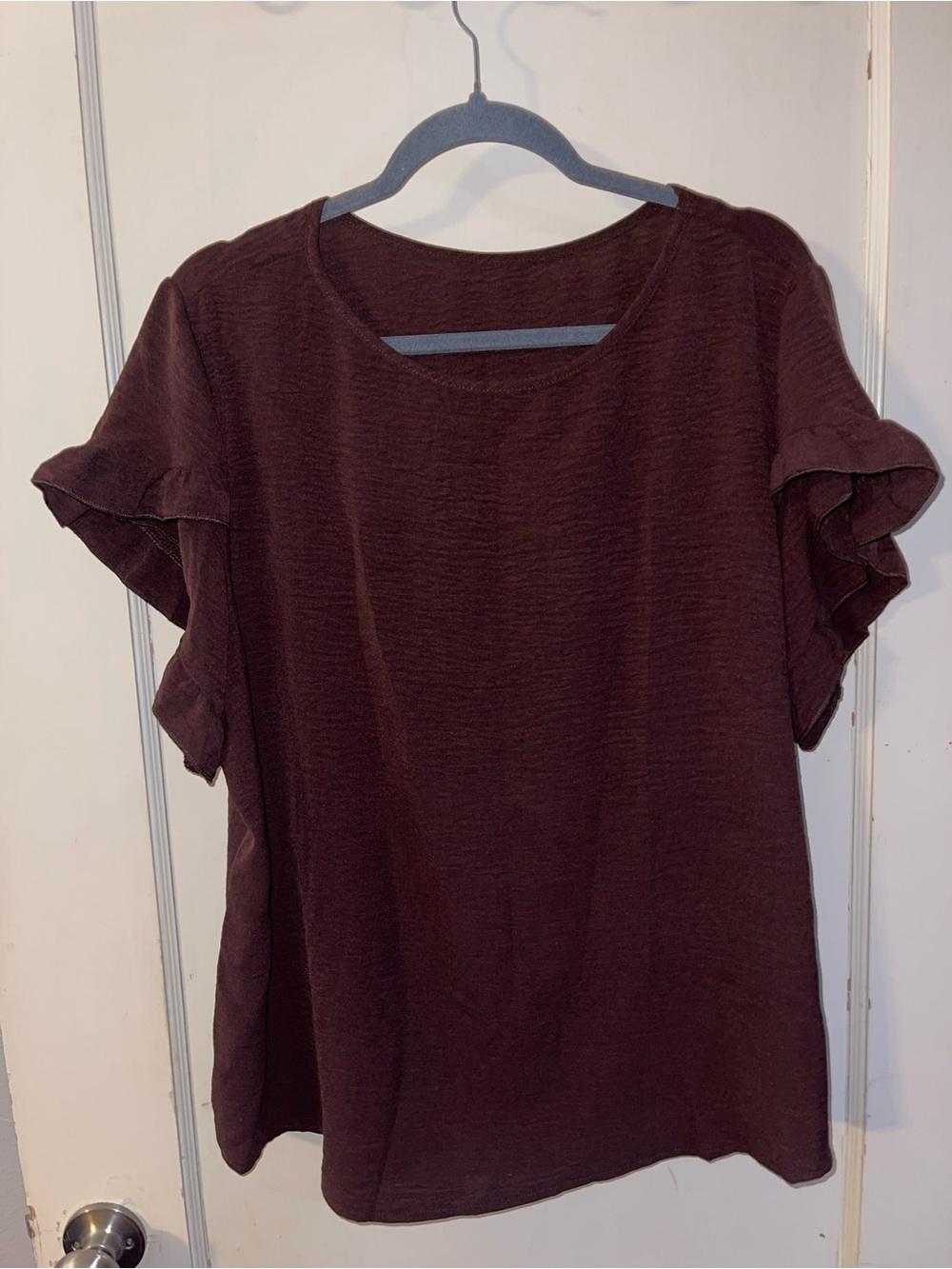 Women’s Ruffle Sleeve Top in chocolate brown